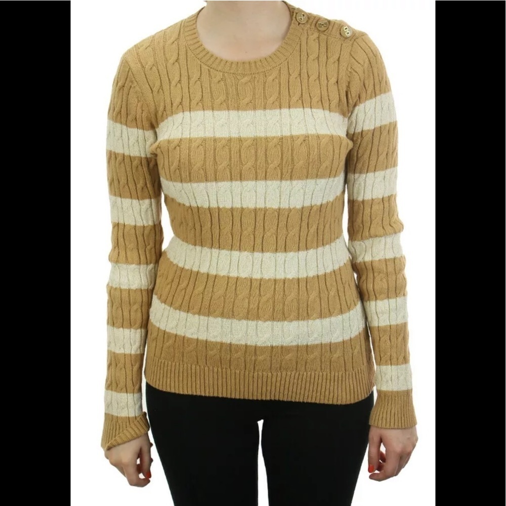 Charter Club Metallic Striped Sweater Tan PP